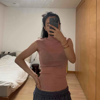 Delicate Fit Mock Turtleneck Sleeveless Short Sleeve Knit