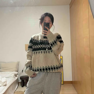 Jacquard Round Neck Loose Knit