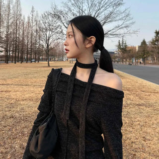 Tie Off-Shoulder Wool Knit