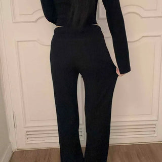 Simple Minimal Elastic Waist Bootcut Training Long Pants