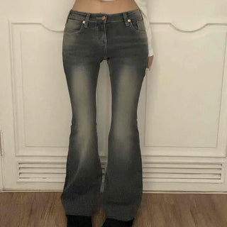 Washed Mid-Rise Slim Bootcut Denim Pants