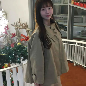 High-neck Button Oversized Short Trench Coat