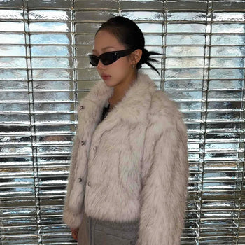 Shaggy Fur Loose Fit Buckle Crop Jacket