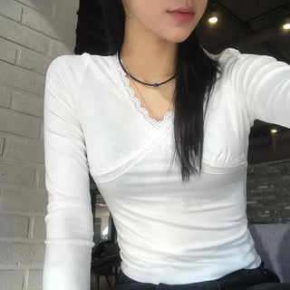 Lace Wrap Slim Long Sleeve Tee