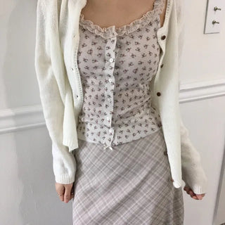 Flower Frill Button Sleeveless
