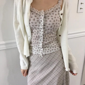 Flower Frill Button Sleeveless