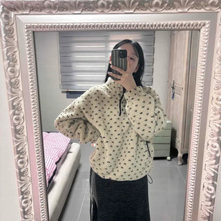 Dot Pattern Half-Zip Fleece Jumper