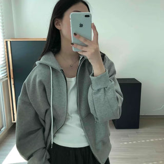 Oversized Drawstring Zip-up Hoodie