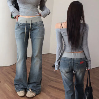 Official Elastic Waist Raw Denim Bootcut Pants