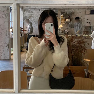 Ruri Hairy Fur V-Neck Loose Fit Knit Cardigan