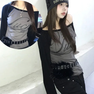 BB Hip Girl Raglan One-Shoulder Top (2 colors)