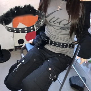 Nova Y2K Black Fur Eyelet Belt (2 colors)