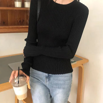Garnet Ribbed Knit Transitional Season Knit/Autumn Knit/Round Neck Knit/Stretch Knit/Slim Fit/Delicate Fit/ Stretch
