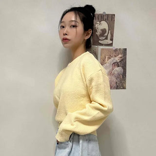 Soft Pastel Balloon Loose Fit Round Neck Knit