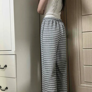 Daily Loose Fit Elastic Waist Striped Wide Pants