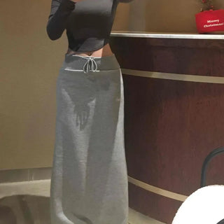 String Semi-Flare Cozy Long Skirt