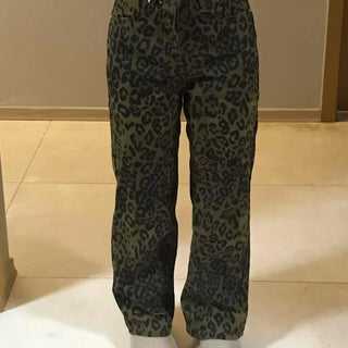 Vintage leopard pattern straight pants