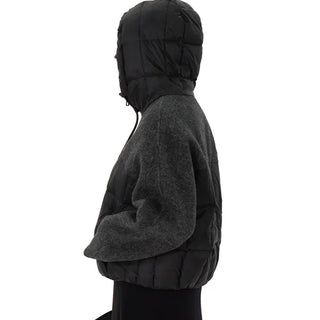 Lier Wool Raglan Crop Padded Jumper Alpaca Hooded Zip-up Short Padded Duck Down Crop Jacket Winter