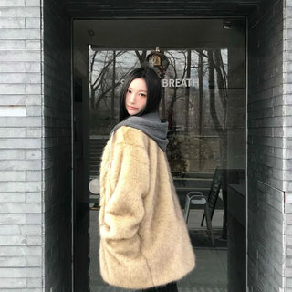 Loose Mix Fur Midi Coat