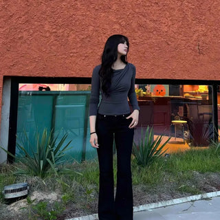 Stretch bootcut black denim pants
