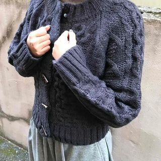 Cable Round Neck Knit Cardigan