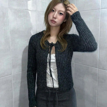 Ribbon Ribbed Knit Cardigan