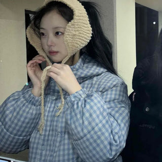 Check volume short quilted padded jacket