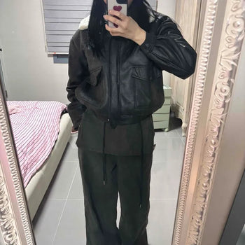 Fur Loose Fit Leather Short Length Shearling Jacket