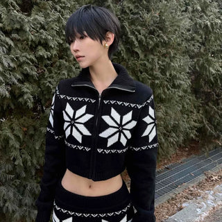 Nordic Crop Zip-Up Knit Two-Piece