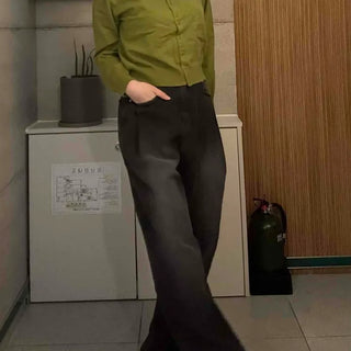 Loose Pintuck Balloon Fit High-Waisted Denim Pants
