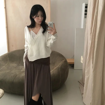 *Moist and Flowy Fabric* Diane Folding Asymmetrical Long Skirt