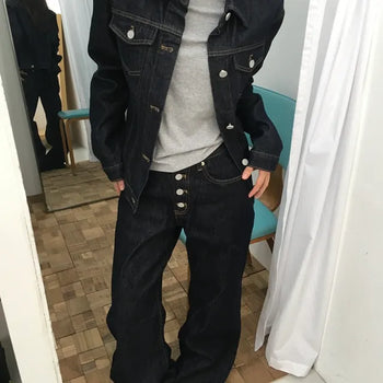Ribbed Non-Faded Denim Jacket