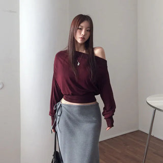 Red asymmetrical off-shoulder t-shirt