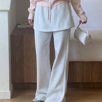 Effortless Chic Layered Wrap Skirt Pants  Bootcut Elastic Waist Long Pants