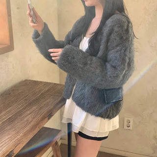 Begin Wool Hairy V-Neck Knit Cardigan
