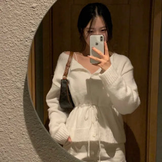 Shuron Wool Ribbon String Boat Neck Knit Cardigan