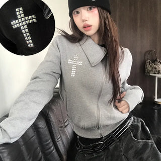 Poison Hip Girl Cross Stud High Neck Zip-Up (2 colors)
