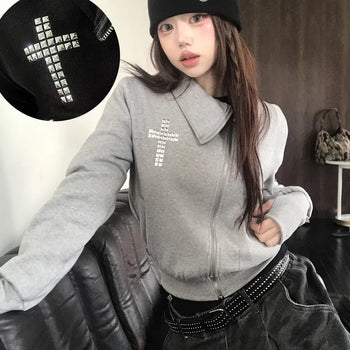 Poison Hip Girl Cross Stud High Neck Zip-Up (2 colors)