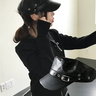 Y2K Jenna Feminine Belted Leather Cap