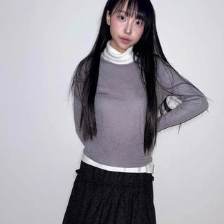 Tencel Slim U-Neck Layered Long Sleeve T-Shirt