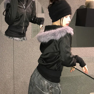 More Y2K Hip Girl Fleece-lined Fur Zip-up Hoodie