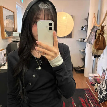 Snap Button Daily Long-Sleeve Hoodie