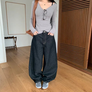 [No Fading] Stitch Non-Faded Back Pocket Wide Long Pants