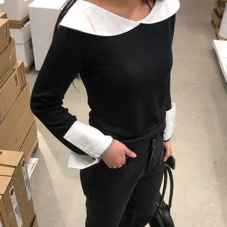 Leti Women's Collared Wedding Guest Look Stretch Delicate Feminine Color Block T-shirt