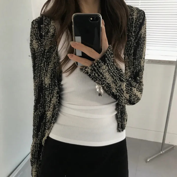 PINECONE TEXTURE CD Two-Tone Cardigan
