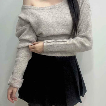 Soft Fluffy Wide Boat Neck Short Knit