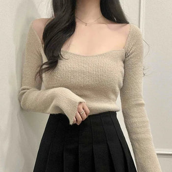 Semi Off-Shoulder Feminine Ribbed Knit