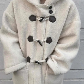 Classic Wood Toggle Hooded Balloon Fit Long Coat
