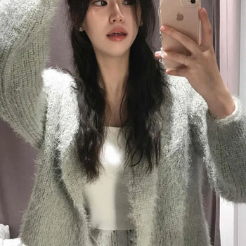 Soft Fuzzy Loose Fit Short Cardigan