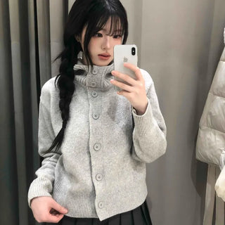 Button Hooded Loose Knit Cardigan